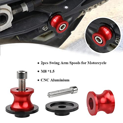 2pcs M8*1.5 Motorcycle Swing Arm Sliders Spools 8mm for Suzuki GSXR 600 750 1992-2024 GSX-R 1000 2001-2024 GSXS 600 750 1000 GSX-8R GSX-8S 2023-BRed - color: Spool - Red