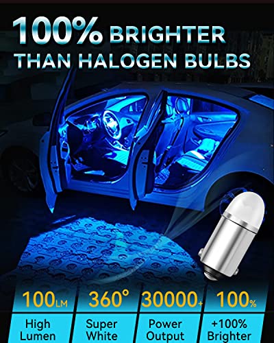 Keiurot 1893 Led Bulb 1895 1815 1816 53 57 Bulb BA9S Led Bulb for Indicator Lights Car Dome Map Trunk License Plate Courtesy Step Light Blue DC 12V, 10-Pack - color: Blue BA9S Led Bulb