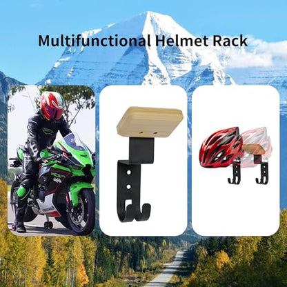 2-Pack Helmet Holder Wall Mount, Helmet Hanger,Motorcycle Gear Rack with 2 Key Hooks, Constructed with Solid Wood & Strong Steel for Bike Tactical Gear Baseball Football Skiing Helmet