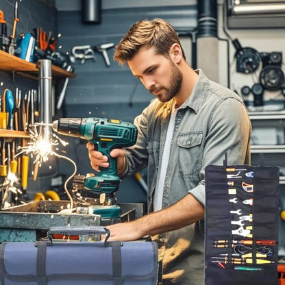 23 Pocket Tool Bag Roll Up, Tool Organizer for Men gift, Portable Tool Storage with Zipper Pouch, Compact Small Toolbag for Handyman RV Owners, Birthday Gifts - style: Blue Tool Bag