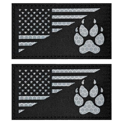 2Pcs Reflective American Flag(with Dog Tracking Paw) Patches Set, Tactical US Flag Patches Full Embroidery Military Patch for Caps Bags Vests Military Uniform - color: Reflective American Flag (with Dog Tracking Paw)