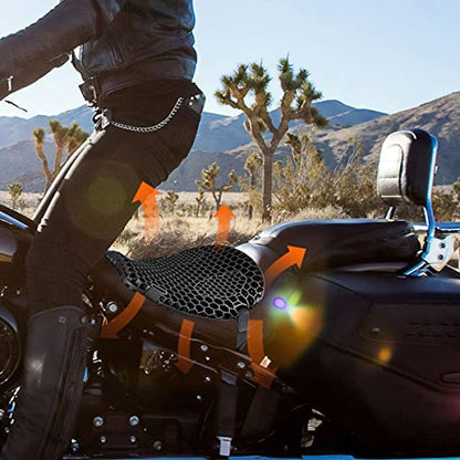 Universal Motorcycle Gel Seat Cushion 3D Honeycomb Shock Absorbing Seat Pad with Motorcycle Seat Cover for Comfortable Long Ride - size: Large