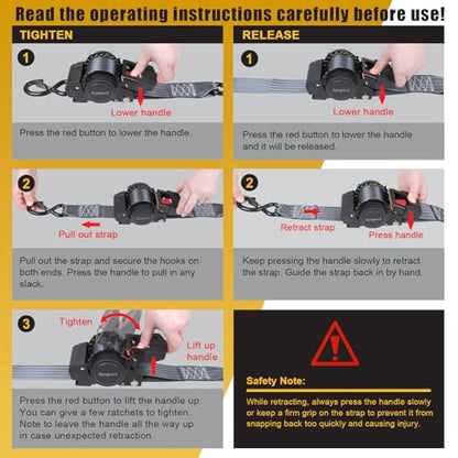 Ayaport Retractable Ratchet Straps 2in X 12.5ft(2PK)-3300lb Break Strength, Heavy Duty Ratchet Straps Self Retractable Tie Downs with Soft Loops for Motorcycle, Dirt Bike, Cargo, Truck Accessories - size: 2"x12.5'-2pc