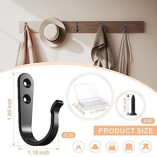 BREYDROK 20PCS Heavy Duty Metal Coat Hooks for Wall, Single Prong Hanging Hooks with 40 Screws for Towels, Backpacks, Hats & Dog Leashes - color: 20pcs + Black