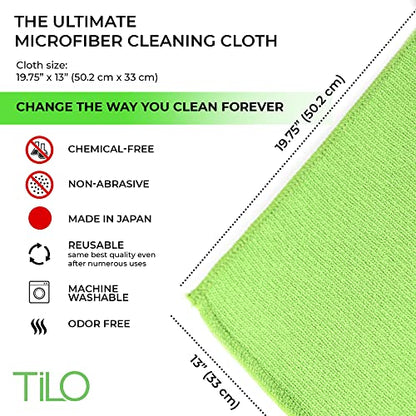 TILO Microfiber Cleaning Cloth – 19x13 Inch Ultra-Absorbent, Reusable Soft Polishing Cloth for Dust, Grease, Dirt – Non-Abrasive – Green - color: Green