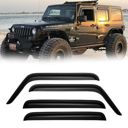 Window Visors for 2007-2018 Jeep Wrangler JK Unlimited 4-Door, Rain Guards Shields Vent Deflector Shade Dark Smoke 08 09 10 11 12 13 14 15 16 17, Tape-On, 4PCS - style: For 2007-2018 | Jeep Wrangler | Out-Channel