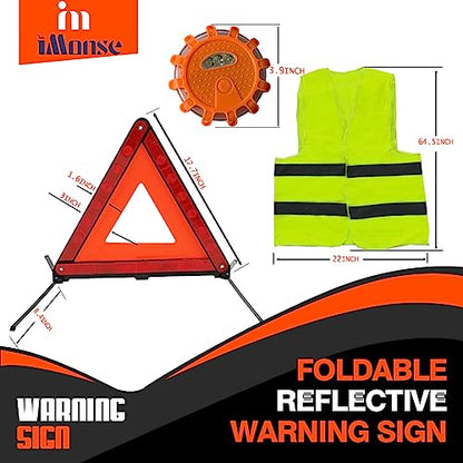 Warning Safety Triangle Kit, Emergency Roadside Warning Reflective Triangle 2 Packs with 1 LED Road Flare Light, Foldable with Storage Case for Roadside Breakdowns Emergencies - size: 2 Packs with 1 LED