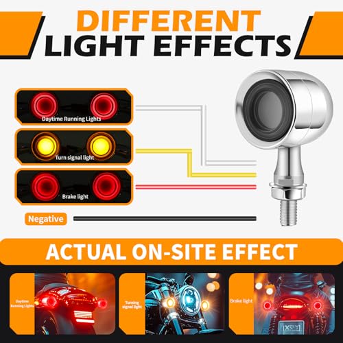 DREAMIZER Motorcycle Led Turn Signal Lights 2pcs,Bullet Blinker Motorcycle Front Rear Brake Light Universal Compatible with Harley Honda Suzuki Triumph Yamaha Bobber Cafe Racer Chopper - color: A-Rear/Chrome shell + yellow-red light