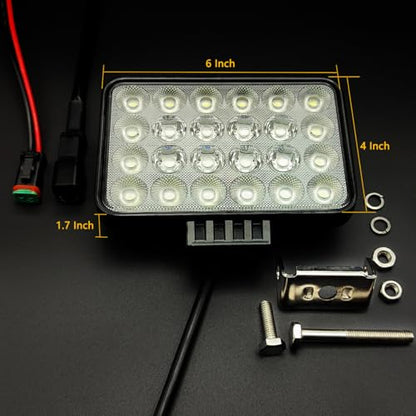 LED Tractor Lights 2PCS 6 Inch 10000LM 12v LED Flood Light Square LED Work Light for Truck Heavy Equipment Vehicles Golf Cart Boat ATV UTV