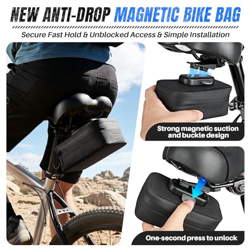 WOTOW Magnetic Bike Saddle Bag - 0.64L Portable Lightweight Under Seat Bicycle Bag with Fast Magnetic Clasp Attachment, Waterproof Zipper, Internal Pocket for Road, Mountain Bikes(L) - size: Large