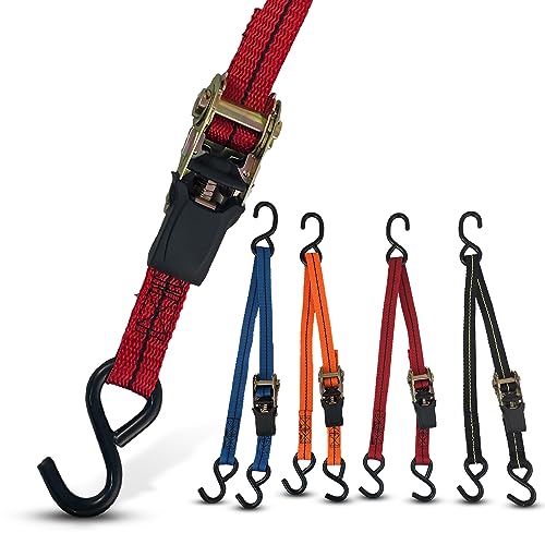 Cajun Tie Downs 3-Point Ratchet Tie Down Strap, Jet Ski, Sea Doo & Wave Runner Transom Straps, Vinyl S-Hooks, Made in USA, Red, 8 ft - color: Red, size: 8 Feet