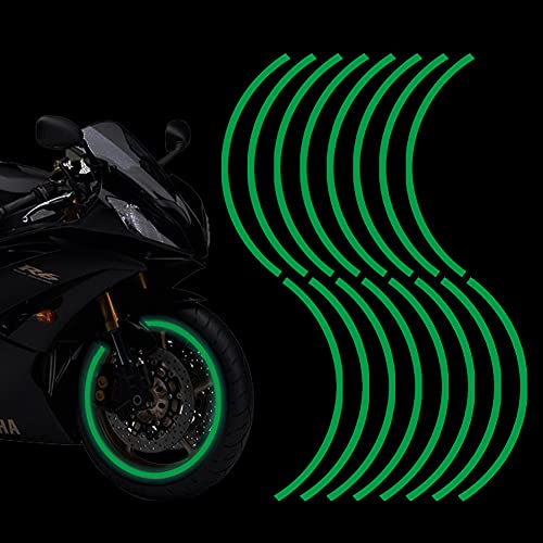 16pcs 17-19'' Reflective Wheel Rim Stripe Decal Sticker for Motorcycle Wheels Car Cycling Bike Bicycle Night Safety Decoration Stripe Universal Reflective Rim Stickers (Style 1 Green) - color: Style 1 Green