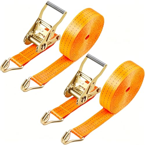 2PACK Ratchet Straps Heavy Duty, 8000 LBS Break Strength Ratchet Strap Tie Down, 2” x 32ft Black Tie-Down Ratcheting Cargo Truck Straps with Durable Double J Hook for for Truck (Orange) - color: Orange