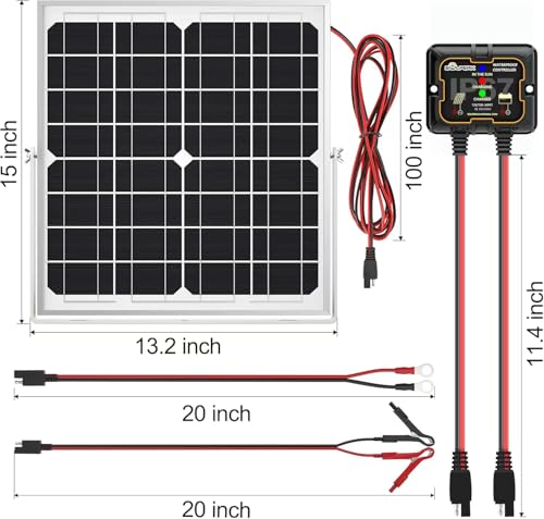 SOLPERK Solar Panel Kit 20W 12V, Waterproof Solar Battery Trickle Charger Maintainer + Smart MPPT Controller + Adjustable Mount Bracket for Boat Car RV Motorcycle Marine Automotive - size: 20W