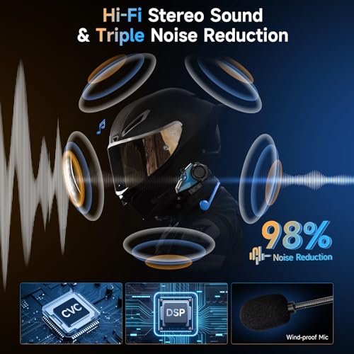 Moman Motorcycle Intercom, 2-Way Intercom Communication Systems, FM Music Sharing, Hi-Fi Stereo, CVC Noise Cancellation, Waterproof BT5.1 Group Helmet Speaker Headset, for Dirt Bike/ATV(H2E 1 Pack)