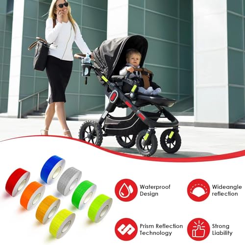 8 Rolls of 8 Colors High-Visibility Reflective Tape - Waterproof Self-Adhesive Safety Stickers for Outdoor Nighttime Visibility, Trailers, Clothing, Vehicles (1 in x 80 ft.) | Reflective stickers, night safety, waterproof, self adhesive. For clothing, tra