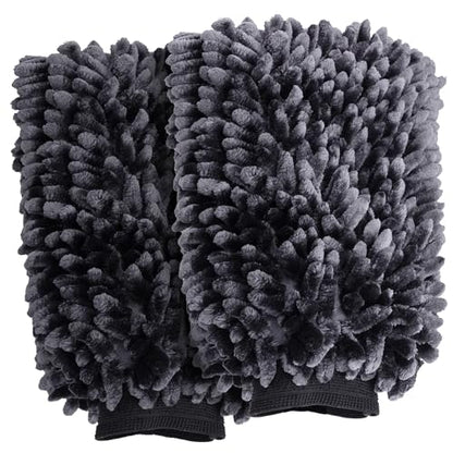 VIKING Car Wash Mitt, Microfiber for Car Cleaning, Premium Chenille, Black, 10 inch x 8 inch, 2 Pack - color: Black