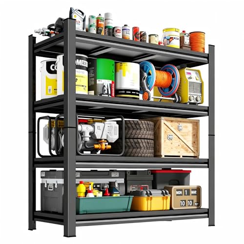 Heavy Duty Shelving 4-Tier Industrial Metal Shelves, 45W/16D Garage Storage Adjustable Shelf Rack, Sturdy Scratch-Proof, Ideal for Pantry, Closet, Kitchen, Warehouse, 16 Inches Deep, 63"H - size: 4 Tier | 63" H x 45" W x 16" D