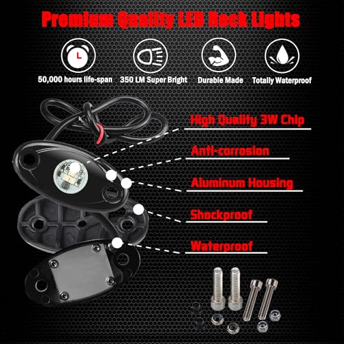 6 Pods LED Rock Lights, Ampper Waterproof LED Neon Underglow Light for Car Truck ATV UTV SUV Offroad Boat Underbody Glow Trail Rig Lamp (Yellow) - color: Yellow, size: 6 Pods