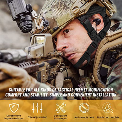 Tactical Helmet Chin Strap Adjustable Dial 4 Points Suspension System with Bolts and Screws for Tactical Fast MICH Bump Helmet Accessory - color: Black
