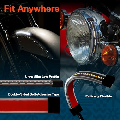 TRUE MODS 2pc 5" LED Motorcycle Front Fork Switchback Cold White DRL Running & Amber Turn Signal Light Strip Kit [Waterproof] [Blinker] Flexible Self Adhesive Universal Surface Mount for UTV ATV Bike - size: 2pc 5", style: Running Light w/ Amber Turn
