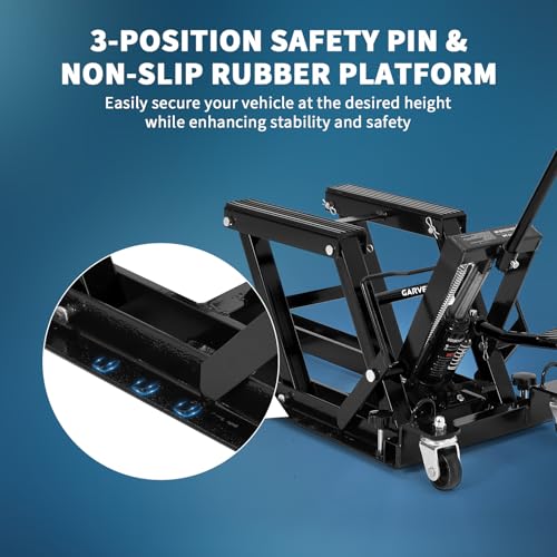 GarveeLife Hydraulic Motorcycle Lift Jack, Scissor Jack with with Foot Pedal & Wheels, 1500LB Capacity, 4.7''-14.57'' Height Range, Non-Slip Platform & 360° Swivel Casters, ATV/UTV/Dirt Bike Lift - color: Black