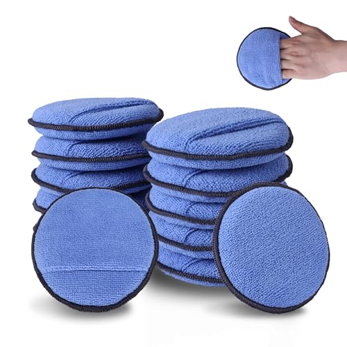 WORKPRO 12-Pack Car Wax Applicator Pads with Finger Pocket, Microfiber Soft Foam Polishing Pads for Car Detailing & Cleaning, Lint-Free, High Resilience