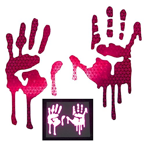 customTAYLOR33 High Intensity Grade Reflective Bloody/Dripping Hands Decals for Helmets, Windscreens, Rear Windows, Bumper Stickers (5 inches Height, Hot Pink) - color: Hot Pink, size: 5" Height (Toddler size)
