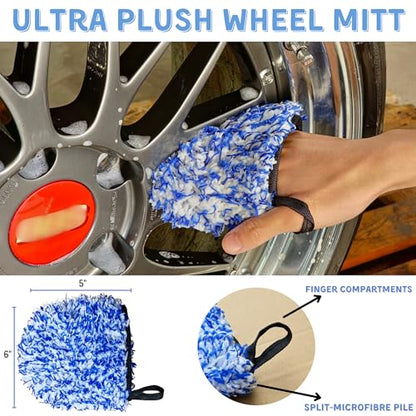 oesee 7PCS Car Wheel Rims Detail Cleaning PRO Wash Kit, Wheel Wash Mitt, Tire Brush, 2PCS Soft Wheels Brush, Detailing Brush, and Tire Dressing Pads, Microfiber Dry Towel Scratch-Free Cleaning - color: 7 Pack (Blue & Black)