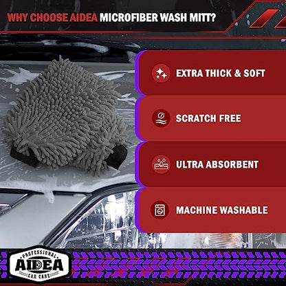 AIDEA Car Wash Mitt Microfiber-2Pack, Scratch-Free& Lint-Free, Premium Chenille Microfiber Wash Mitt-Grey Regular Size (7.12''X10.14'') - color: Grey, size: 2PK-7.12''X10.14''
