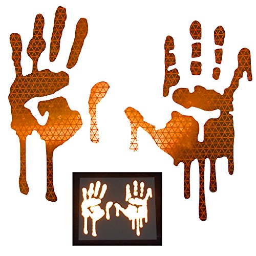 customTAYLOR33 High Intensity Grade Reflective Bloody/Dripping Hands Decals for Helmets, Windscreens, Rear Windows, Bumper Stickers (3 inches Height, Orange) - color: Orange, size: 3" Height (Infant size)