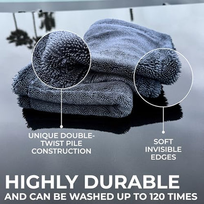 2X Medium Car Drying Towel, 1300 GSM Professional Car Towel with Double Twisted Loop,Super Absorbent Large Microfiber Drying Towels for Cars, Trucks, SUVs - 16"x16" 2-Pack, Gray - color: Gray