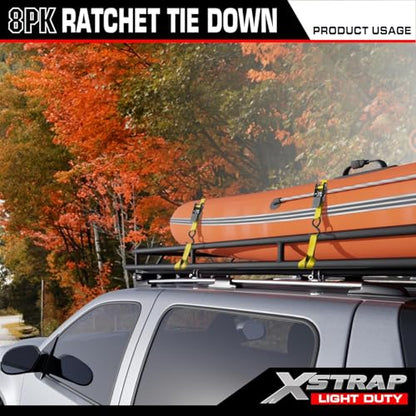 XSTRAP STANDARD 8-Pack Ratchet Tie Down Straps, 1" x 10ft, 900lb Break Strength Heavy Duty Straps for Motorcycles, ATVs, Lawn Equipment, Appliances & Truck Cargo - Yellow - color: Yellow