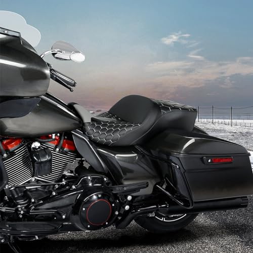 C.C. RIDER Gel Seat Driver Passenger Seat Hammock Gray Hexagon Fit For Harley Touring 2009-2023 Street Glide Road Glide Road King Electra Glide and 2009-2021 Tri Glide - color: 23# Gel Grey