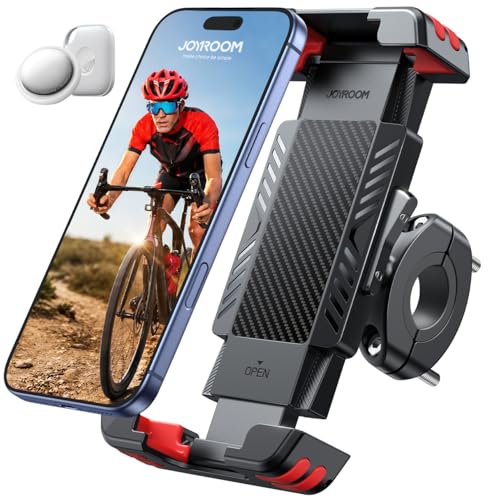JOYROOM Bike Phone Holder [Hidden Tracker Storage] Phone Holder for Bike [1S Auto Lock] Motorcycle Phone Mount for Bike Bicycle Ebike Accessories Handlebar Phone Mount for All 5.8‘’-7.2" Phones, Red - color: Red
