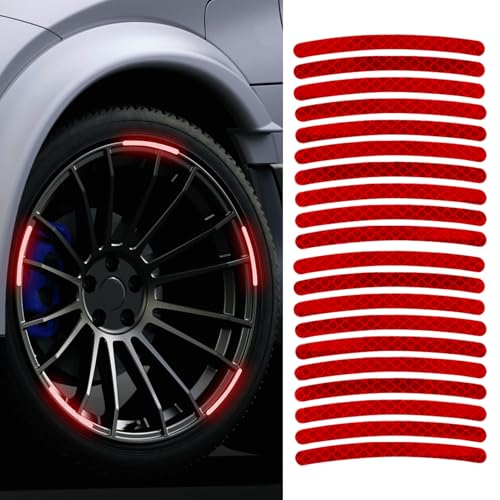 20PCS Reflective Car Wheel Decorative Stripe Stickers, Red, Custom Style, Waterproof Material, Rectangular, Striped, Outdoor Use, Wheel Sticker - color: Red