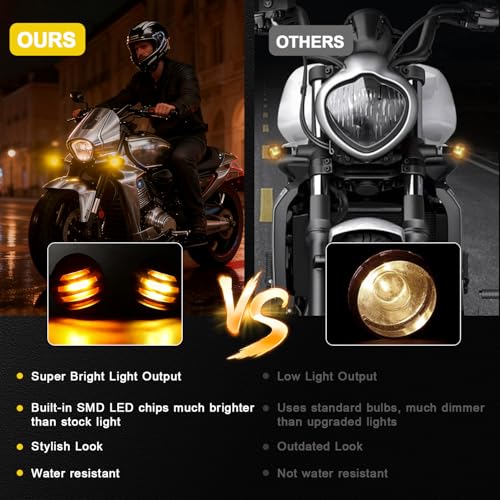 XINDELL LED Motorcycle Turn Signals - 2 Pack Universal Bullet Blinkers for Harley Davidson, Yamaha R3, Honda Shadow, and Cruisers, 3-Wire Rear Mount Signal Lights Kit for Motorcycles, Bobbers, Bikes