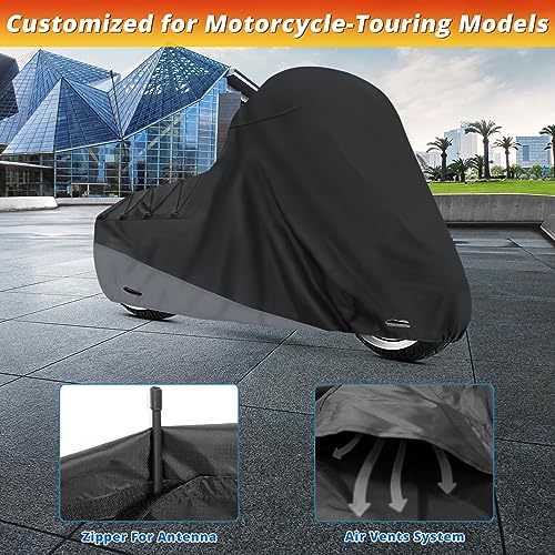 XYZCTEM Motorcycle Cover for Touring Models Harley Davidson Road King Road Glide Street Glide Electra Glide Low Rider-ST Indoor & Outdoor All Weather Protect from Dust Sunlight Rain, Black - size: Side Box