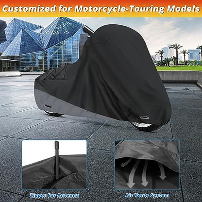 XYZCTEM Motorcycle Cover for Touring Models Harley Davidson Road King Road Glide Street Glide Electra Glide Low Rider-ST Indoor & Outdoor All Weather Protect from Dust Sunlight Rain, Black - size: Side Box
