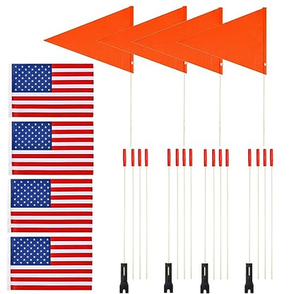 4 Pcs Upgraded Bike Flags with Pole 6 Feet High Visibility Orange Flags with Heavy Duty Fiberglass Flag Pole, Orange Flag and American Flag - color: 4 Pcs