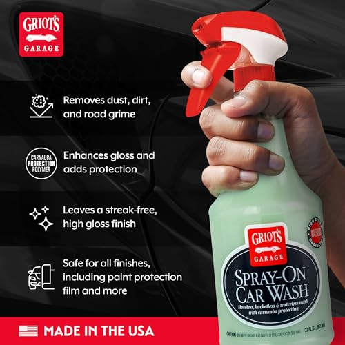 Griot's Garage Spray-On Car Wash for Vehicle Cleaning and Detailing, Rinseless and Waterless, No Hose and Bucket Needed, With Carnauba Wax Protection, 10984, 22oz - size: 22 Fl Oz (Pack of 1)