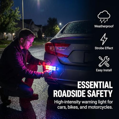 Luxshiny Motorcycle Tail Light Led Strobe Emergency Warning Light for Vehicles High Brightness Flashing Rear Lamp for Cars Bikes Electric Bikes