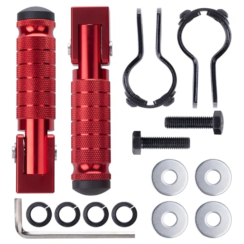 Universal 8mm Foot Pegs 90 Degree Foldable Motorcycle Footpegs CNC Anti-Skid Footrest compatible with Honda Yamaha Aprilia Suzuki Electric Car Motorbike Mini Bike Dirt Pit Bike Passenger Pedal （RED） - size: Kit Red