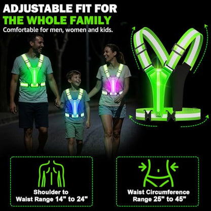 LED Reflective Vest Running Gear, 5 Colors Light Up Safety Vest | Rechargeable High Visibility Running Vest, Adjustable for Men Women. Ideal for Night Running, Walking, Cycling & Jogging. - color: Bright Green