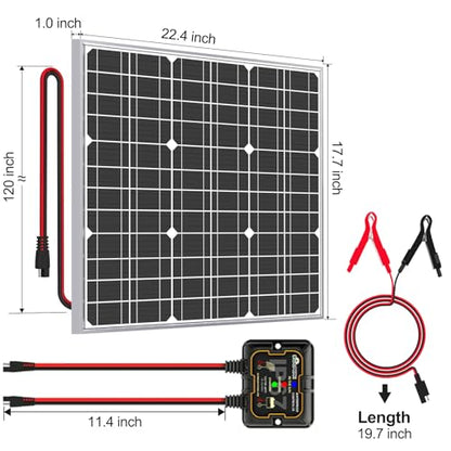 SOLPERK Solar Panel Kit 50W 12V, Waterproof Solar Battery Trickle Charger Maintainer + Smart MPPT Controller + Adjustable Mount Bracket for Boat Car RV Motorcycle(Without Mounting Bracket) - size: 50W MPPT