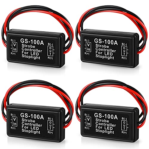 Frienda 4 Pieces Brake Light Flasher Strobe Tail Light LED Module Flash Strobe Controller for Motorcycles Cars Trucks 12-30 V