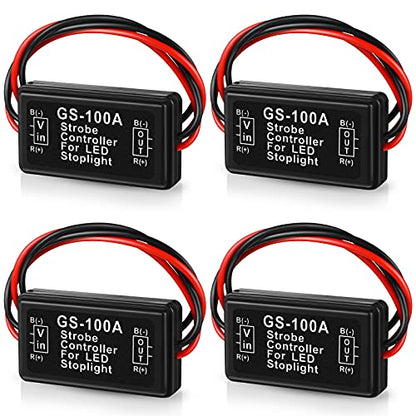 Frienda 4 Pieces Brake Light Flasher Strobe Tail Light LED Module Flash Strobe Controller for Motorcycles Cars Trucks 12-30 V