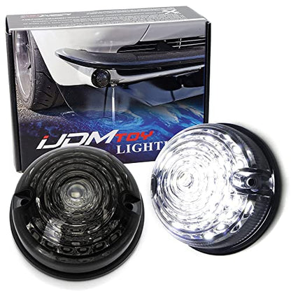 iJDMTOY 12V 70mm Round Dome Shape Flush Mount Smoked Lens Xenon White LED Side Markers/Turn Signal/Reverse Backup Lamps, Compatible With Classic 50s 60s Car Caravan Truck Motorcycle, etc - style: Smoked Lens White LEDs