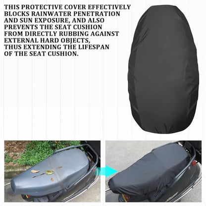 Universal Motorcycle Seat Cover, Waterproof Sunproof Wear-Resistant Oxford Cloth Saddle Protector, All-Season Dustproof Anti-Slip Seat Cushion Replacement Cover for Scooters Mopeds Bikes (Black)