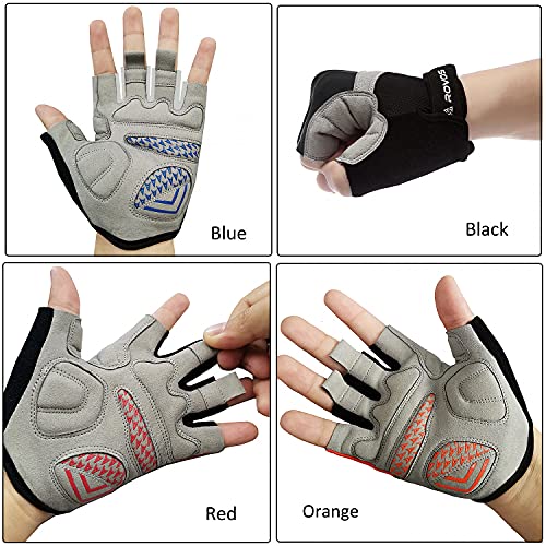 Men & Women Cycling Gloves - 5mm Padded Half Finger Breathable Mountain & Road Biking Gloves - color: Blue, size: Large